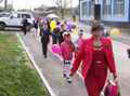 Колонна школы по пути на митинг в честь Дня Победы 8 мая 2014г. Впереди Ф.П. Бабичева