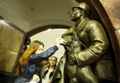 Станция московского метро "Площадь революции", скульптура пограничника с собакой. Декабрь 2019г