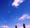 Воздушные шарики поднимают в небо голубей